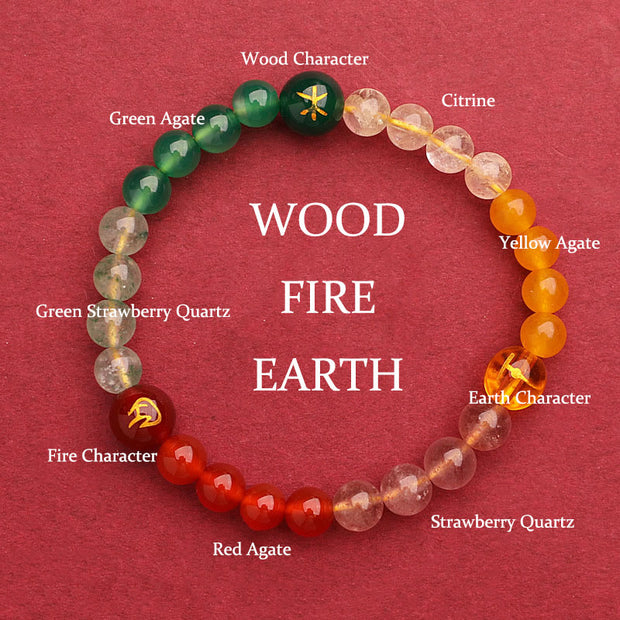 Buddha Stones Five Elements Various Agate Crystal Green Strawberry Quartz Sun Stone Wealth Bracelet