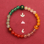 Buddha Stones Five Elements Various Agate Crystal Green Strawberry Quartz Sun Stone Wealth Bracelet Bracelet BS 3