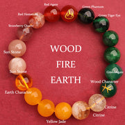 Buddha Stones Five Elements Various Agate Crystal Green Strawberry Quartz Sun Stone Wealth Bracelet Bracelet BS Fire Earth Wood(Wrist Circumference: 14-16cm) 12mm