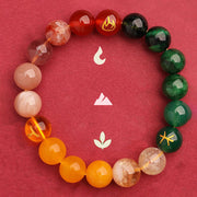 Buddha Stones Five Elements Various Agate Crystal Green Strawberry Quartz Sun Stone Wealth Bracelet Bracelet BS 13