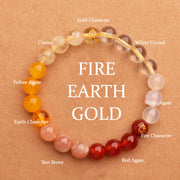 Buddha Stones Five Elements Various Agate Crystal Green Strawberry Quartz Sun Stone Wealth Bracelet Bracelet BS Gold Fire Earth(Wrist Circumference: 14-16cm) 8mm