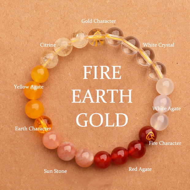 Buddha Stones Five Elements Various Agate Crystal Green Strawberry Quartz Sun Stone Wealth Bracelet