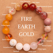 Buddha Stones Five Elements Various Agate Crystal Green Strawberry Quartz Sun Stone Wealth Bracelet Bracelet BS Gold Fire Earth(Wrist Circumference: 14-16cm) 12mm