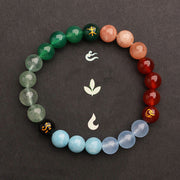 Buddha Stones Five Elements Various Agate Crystal Green Strawberry Quartz Sun Stone Wealth Bracelet