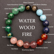 Buddha Stones Five Elements Various Agate Crystal Green Strawberry Quartz Sun Stone Wealth Bracelet Bracelet BS Water Fire Wood(Wrist Circumference: 14-16cm) 10mm