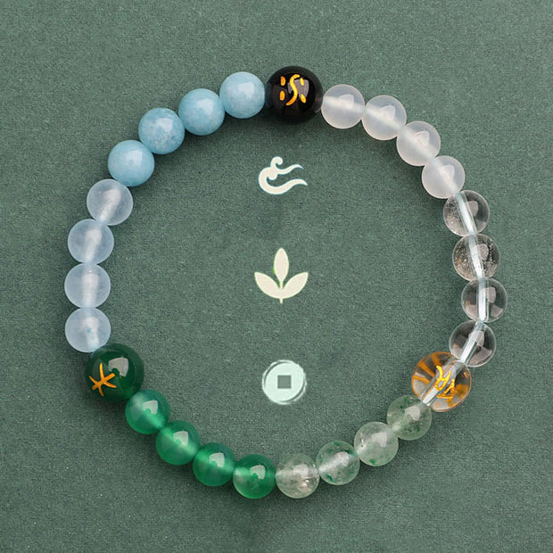 Buddha Stones Five Elements Various Agate Crystal Green Strawberry Quartz Sun Stone Wealth Bracelet Bracelet BS 44