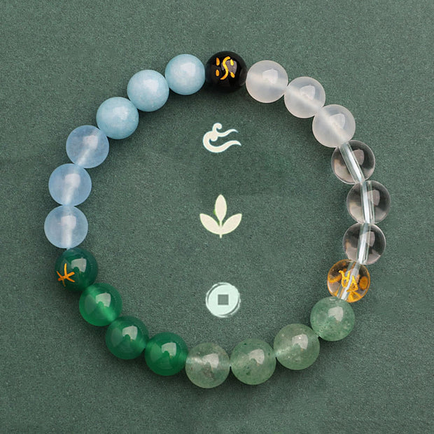 Buddha Stones Five Elements Various Agate Crystal Green Strawberry Quartz Sun Stone Wealth Bracelet