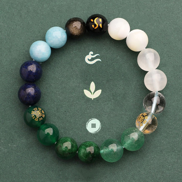 Buddha Stones Five Elements Various Agate Crystal Green Strawberry Quartz Sun Stone Wealth Bracelet Bracelet BS 49