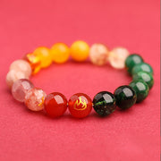 Buddha Stones Five Elements Various Agate Crystal Green Strawberry Quartz Sun Stone Wealth Bracelet Bracelet BS 14