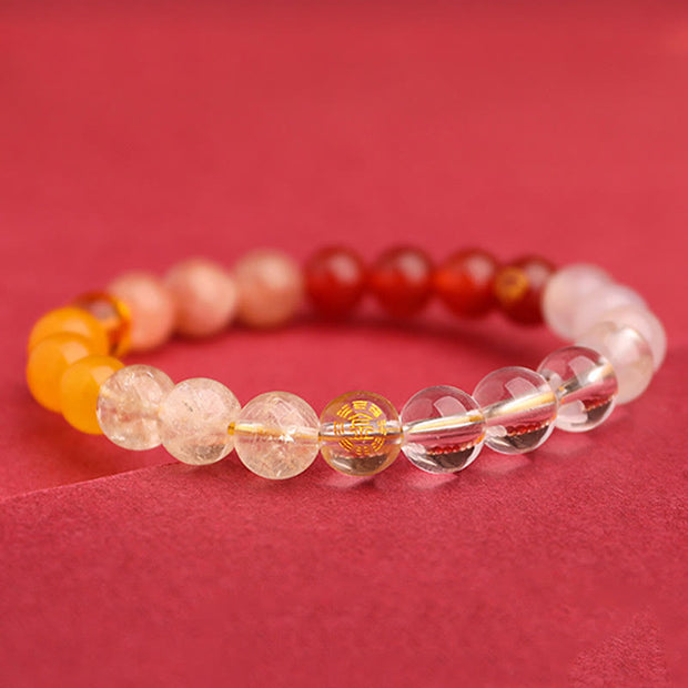 Buddha Stones Five Elements Various Agate Crystal Green Strawberry Quartz Sun Stone Wealth Bracelet