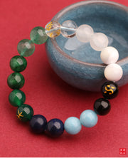 Buddha Stones Five Elements Various Agate Crystal Green Strawberry Quartz Sun Stone Wealth Bracelet Bracelet BS 15