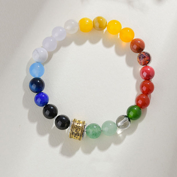 Buddha Stones Five Elements Various Agate Crystal Red Agate Gold Sheen Obsidian Yellow Agate Luck Bracelet Bracelet BS Five Elements(Wrist Circumference: 14-16cm) 8mm