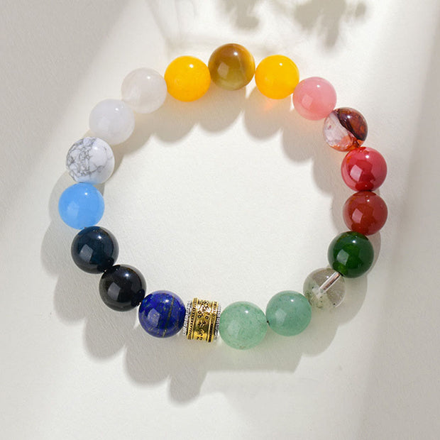 Buddha Stones Five Elements Various Agate Crystal Red Agate Gold Sheen Obsidian Yellow Agate Luck Bracelet Bracelet BS Five Elements(Wrist Circumference: 14-16cm) 12mm