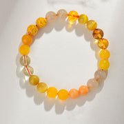 Buddha Stones Five Elements Various Agate Crystal Rutilated Quartz Tiger Eye Yellow Agate Citrine Luck Bracelet Bracelet BS Earth(Wrist Circumference: 14-16cm) 8mm