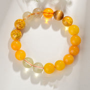 Buddha Stones Five Elements Various Agate Crystal Rutilated Quartz Tiger Eye Yellow Agate Citrine Luck Bracelet Bracelet BS Earth(Wrist Circumference: 14-16cm) 12mm