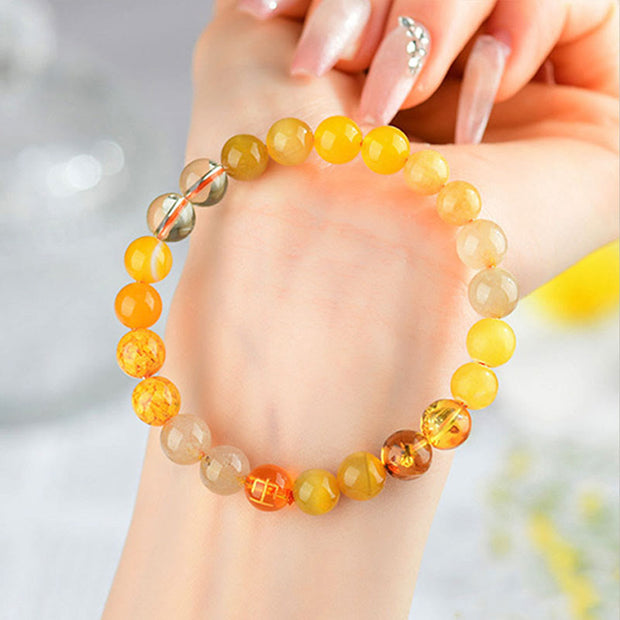 Buddha Stones Five Elements Various Agate Crystal Rutilated Quartz Tiger Eye Yellow Agate Citrine Luck Bracelet