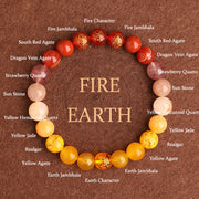 Buddha Stones Five Elements Various Agate Crystal South Red Agate Strawberry Quartz Sun Stone Citrine Luck Bracelet Bracelet BS Fire Earth(Wrist Circumference: 14-16cm) 8mm