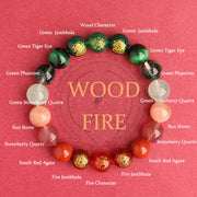 Buddha Stones Five Elements Various Agate Crystal South Red Agate Strawberry Quartz Sun Stone Citrine Luck Bracelet Bracelet BS Fire Wood(Wrist Circumference: 14-16cm) 10mm