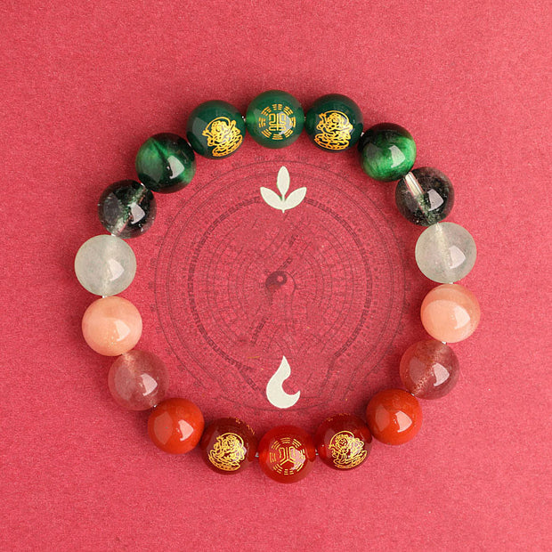 Buddha Stones Five Elements Various Agate Crystal South Red Agate Strawberry Quartz Sun Stone Citrine Luck Bracelet Bracelet BS 24