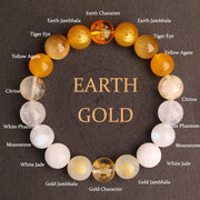 Buddha Stones Five Elements Various Agate Crystal South Red Agate Strawberry Quartz Sun Stone Citrine Luck Bracelet Bracelet BS Gold Earth(Wrist Circumference: 14-16cm) 12mm