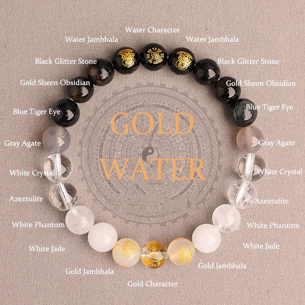 Buddha Stones Five Elements Various Agate Crystal South Red Agate Strawberry Quartz Sun Stone Citrine Luck Bracelet Bracelet BS Gold Water(Wrist Circumference: 14-16cm) 8mm