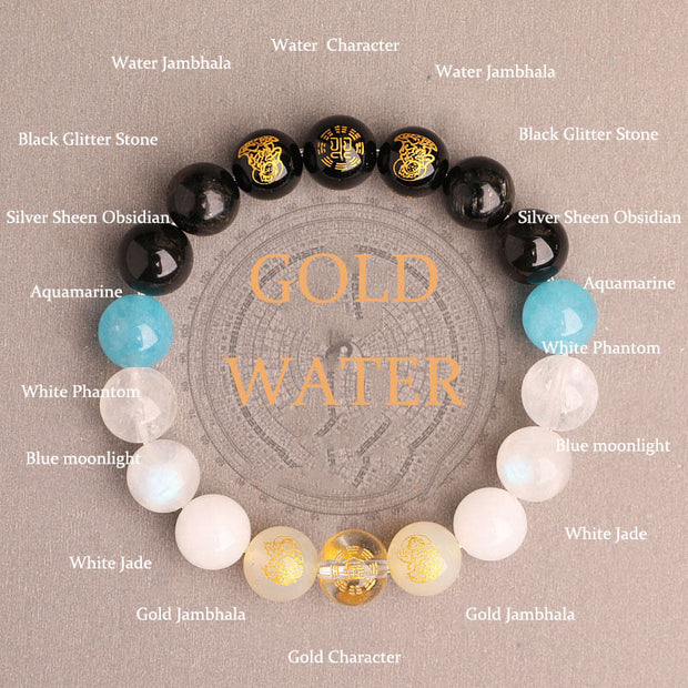 Buddha Stones Five Elements Various Agate Crystal South Red Agate Strawberry Quartz Sun Stone Citrine Luck Bracelet Bracelet BS Gold Water(Wrist Circumference: 14-16cm) 10mm