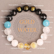 Buddha Stones Five Elements Various Agate Crystal South Red Agate Strawberry Quartz Sun Stone Citrine Luck Bracelet Bracelet BS Gold Water(Wrist Circumference: 14-16cm) 12mm