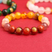 Buddha Stones Five Elements Various Agate Crystal South Red Agate Strawberry Quartz Sun Stone Citrine Luck Bracelet