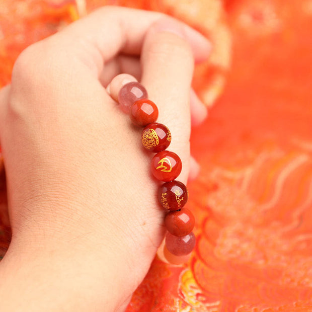 Buddha Stones Five Elements Various Agate Crystal South Red Agate Strawberry Quartz Sun Stone Citrine Luck Bracelet Bracelet BS 28