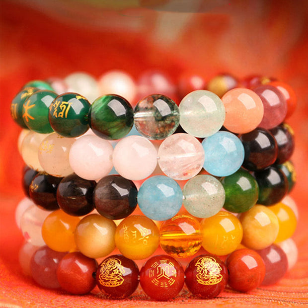 Buddha Stones Five Elements Various Agate Crystal South Red Agate Strawberry Quartz Sun Stone Citrine Luck Bracelet Bracelet BS 42