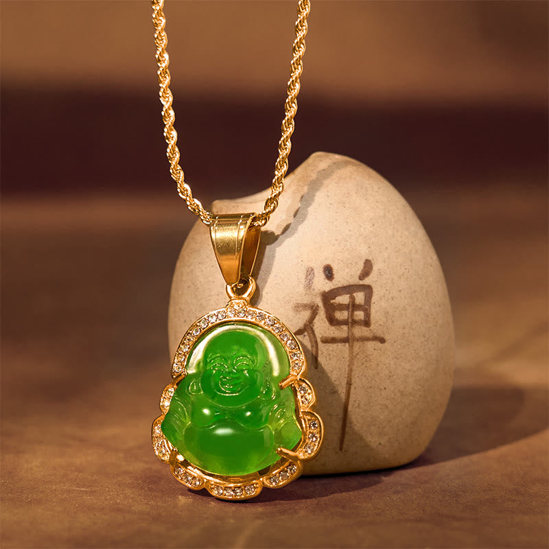 Buddha Stones 18K Gold Filled Laughing Buddha Jade Luck
