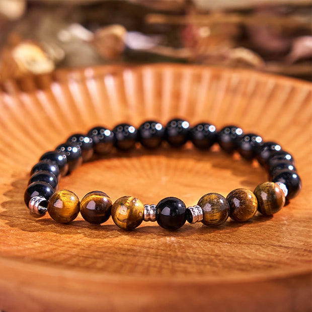 Buddha Stones 2Pcs Hematite Tiger Eye Blue Tiger Eye Powerful Bracelet Set