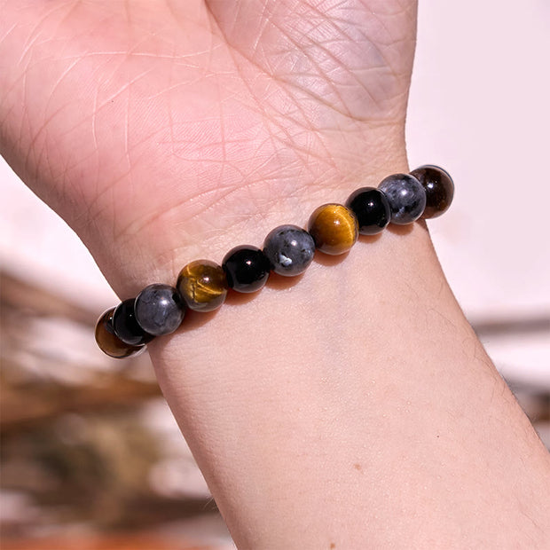 Buddha Stones Tiger Eye Black Glitter Stone Black Glass Beads Snowflake Obsidian Lava Rock Rhodonite Protection Bracelet