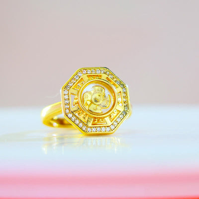 Buddha Stones Gold Plated Copper Windmill Feng Sheng Shui Qi Luck Wealth Adjustable Ring Ring BS Gold Plated Copper One Layer Synthetic Zirconium(Adjustable)