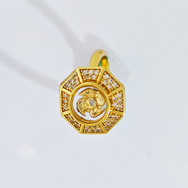 Buddha Stones Gold Plated Copper Windmill Feng Sheng Shui Qi Luck Wealth Adjustable Ring Ring BS 2