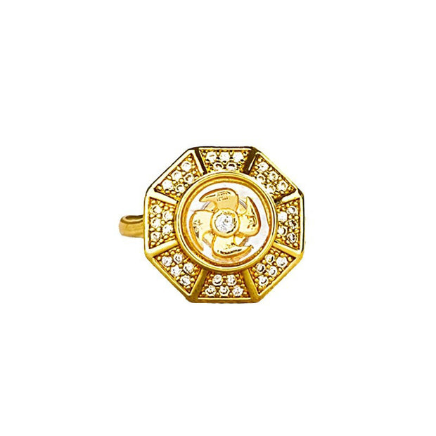 Buddha Stones Gold Plated Copper Windmill Feng Sheng Shui Qi Luck Wealth Adjustable Ring Ring BS 6