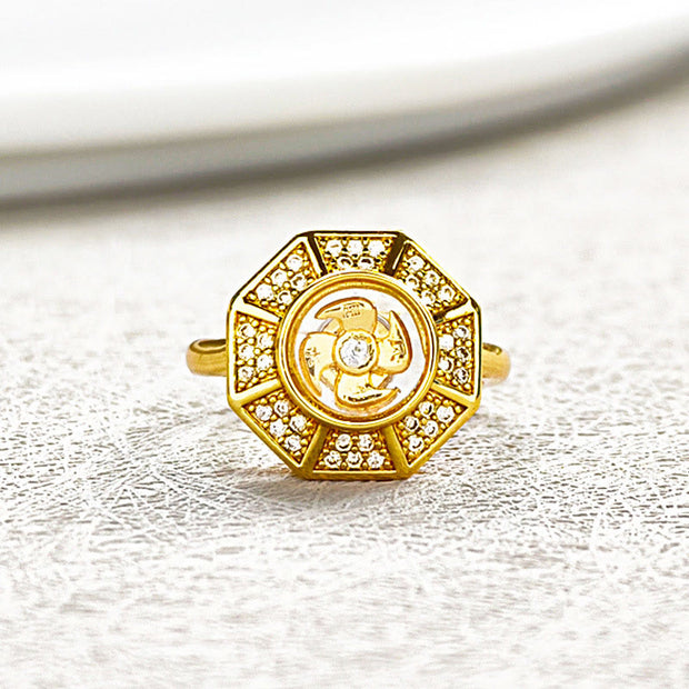 Buddha Stones Gold Plated Copper Windmill Feng Sheng Shui Qi Luck Wealth Adjustable Ring Ring BS 4