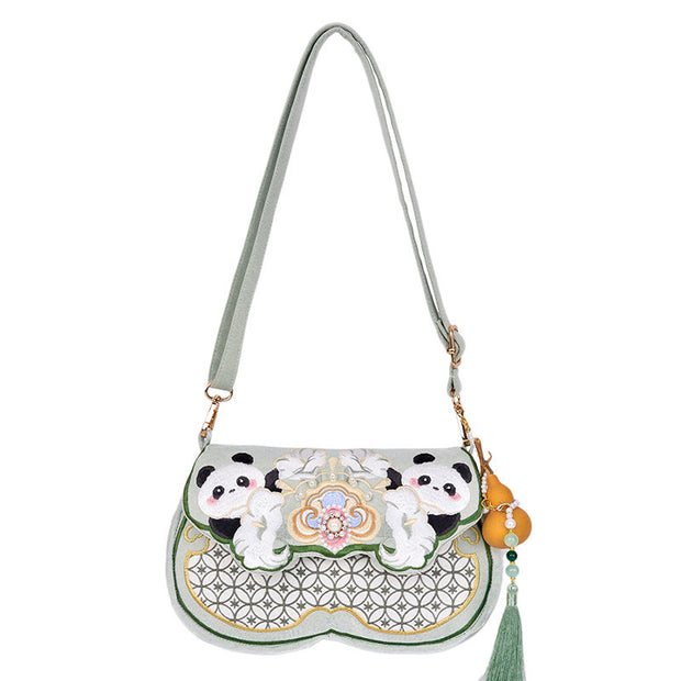 Buddha Stones Panda Flowers Gourd Pendant Shoulder Bag Crossbody Bag Crossbody Bag&Shoudler Bag BS 11