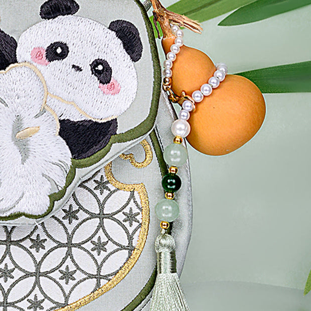 Buddha Stones Panda Flowers Gourd Pendant Shoulder Bag Crossbody Bag Crossbody Bag&Shoudler Bag BS 9