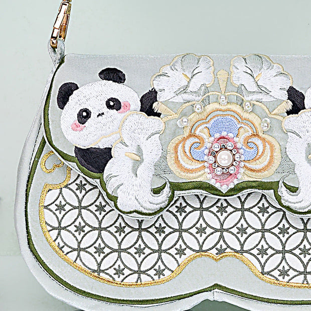 Buddha Stones Panda Flowers Gourd Pendant Shoulder Bag Crossbody Bag