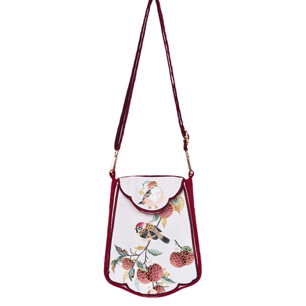 Buddha Stones Magpie Lychee Embroidery Tassel Shoulder Bag Crossbody Bag Crossbody Bag&Shoudler Bag BS 5