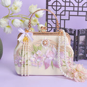 Buddha Stones Flowers Embroidered Tassel Pendant Pearl Metal Chain Crossbody Bag Handbags Crossbody Bag&Handbags BS 3