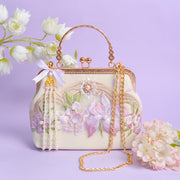 Buddha Stones Flowers Embroidered Tassel Pendant Pearl Metal Chain Crossbody Bag Handbags Crossbody Bag&Handbags BS Light Purple Flower Embroidery Metal Chain 22*17*7cm