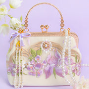 Buddha Stones Flowers Embroidered Tassel Pendant Pearl Metal Chain Crossbody Bag Handbags