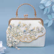 Buddha Stones Jasmine Flowers Embroidery Pearl Chain Crossbody Bag Handbags Crossbody Bag&Handbags BS 1