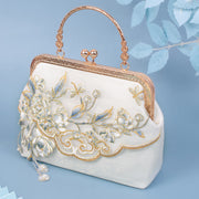 Buddha Stones Jasmine Flowers Embroidery Pearl Chain Crossbody Bag Handbags Crossbody Bag&Handbags BS White Jasmine Embroidery 22*17*7cm