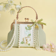 Buddha Stones Double-sided Flowers Embroidery Pearl Pendant Metal Chain Crossbody Bag Handbags Crossbody Bag&Handbags BS 2