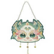 Buddha Stones Double-sided Mythical Beast Bai Ze Embroidery Pearl Chain Tassel Shoulder Bag Crossbody Bag Crossbody Bag&Shoudler Bag BS 5