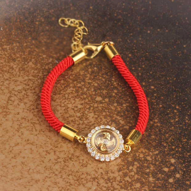 Buddha Stones Red String Copper Brass Rotatable Windmill Feng Sheng Shui Qi Protection Braided Bracelet