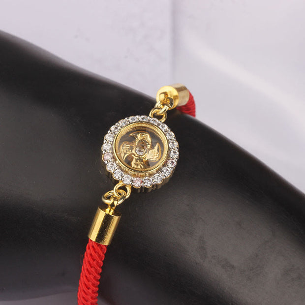 Buddha Stones Red String Copper Brass Rotatable Windmill Feng Sheng Shui Qi Protection Braided Bracelet Bracelet BS 4